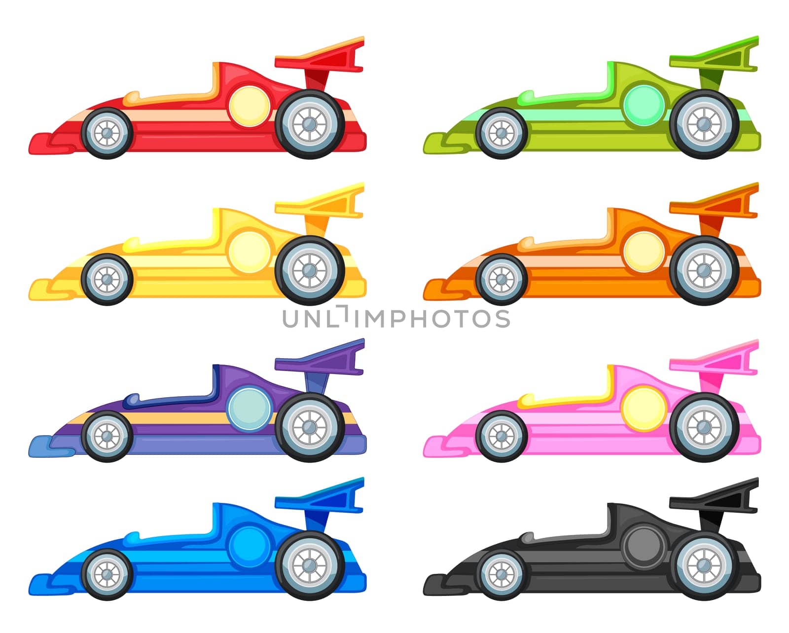 illustration of various cars on a white background