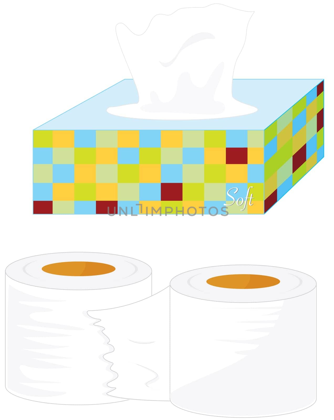 illustratiion of tissues and toilet paper