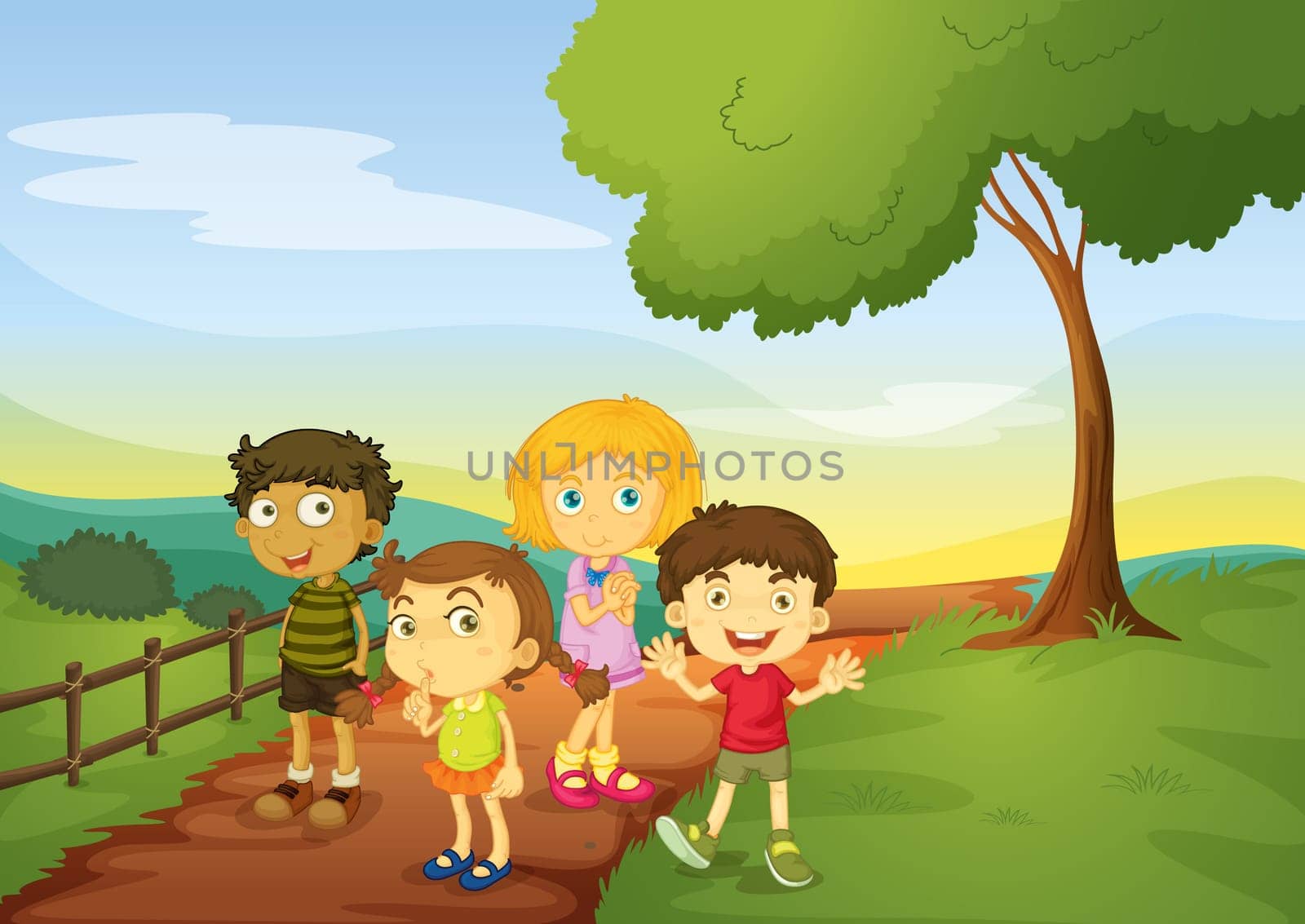 illustration of kids in a beautiful nature