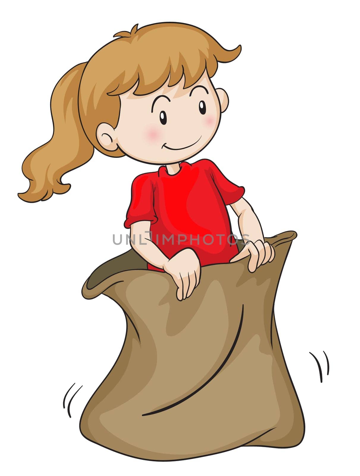 detailed illustration of a girl in a sack on white