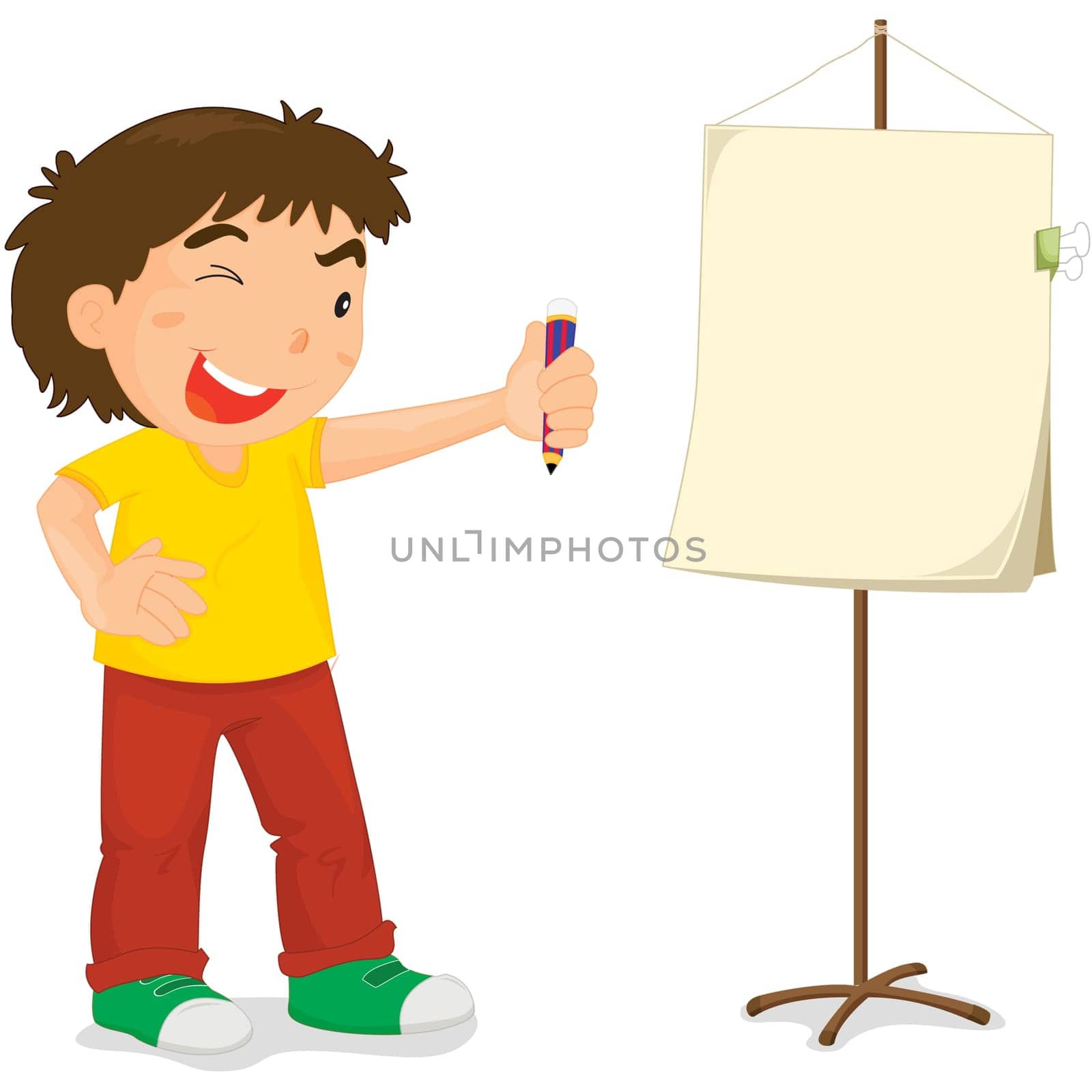 Young boy about to paint a canvas