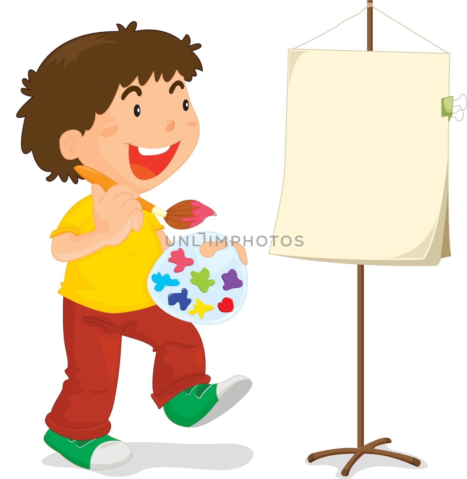 Young boy about to paint a canvas