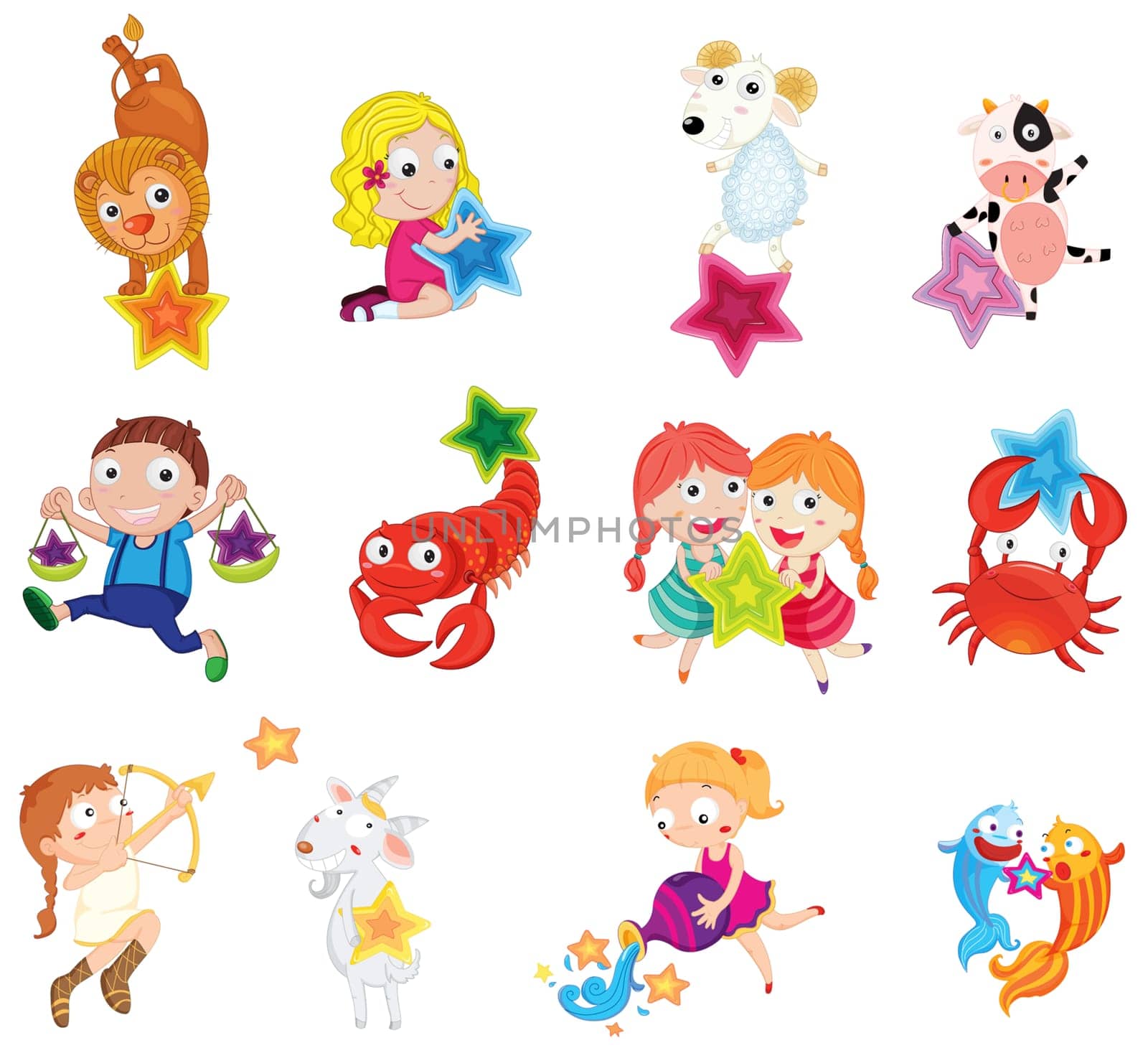 an illustration of animals and children