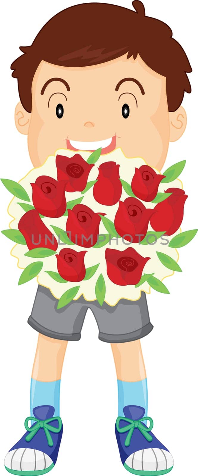 Illustration of boy with roses
