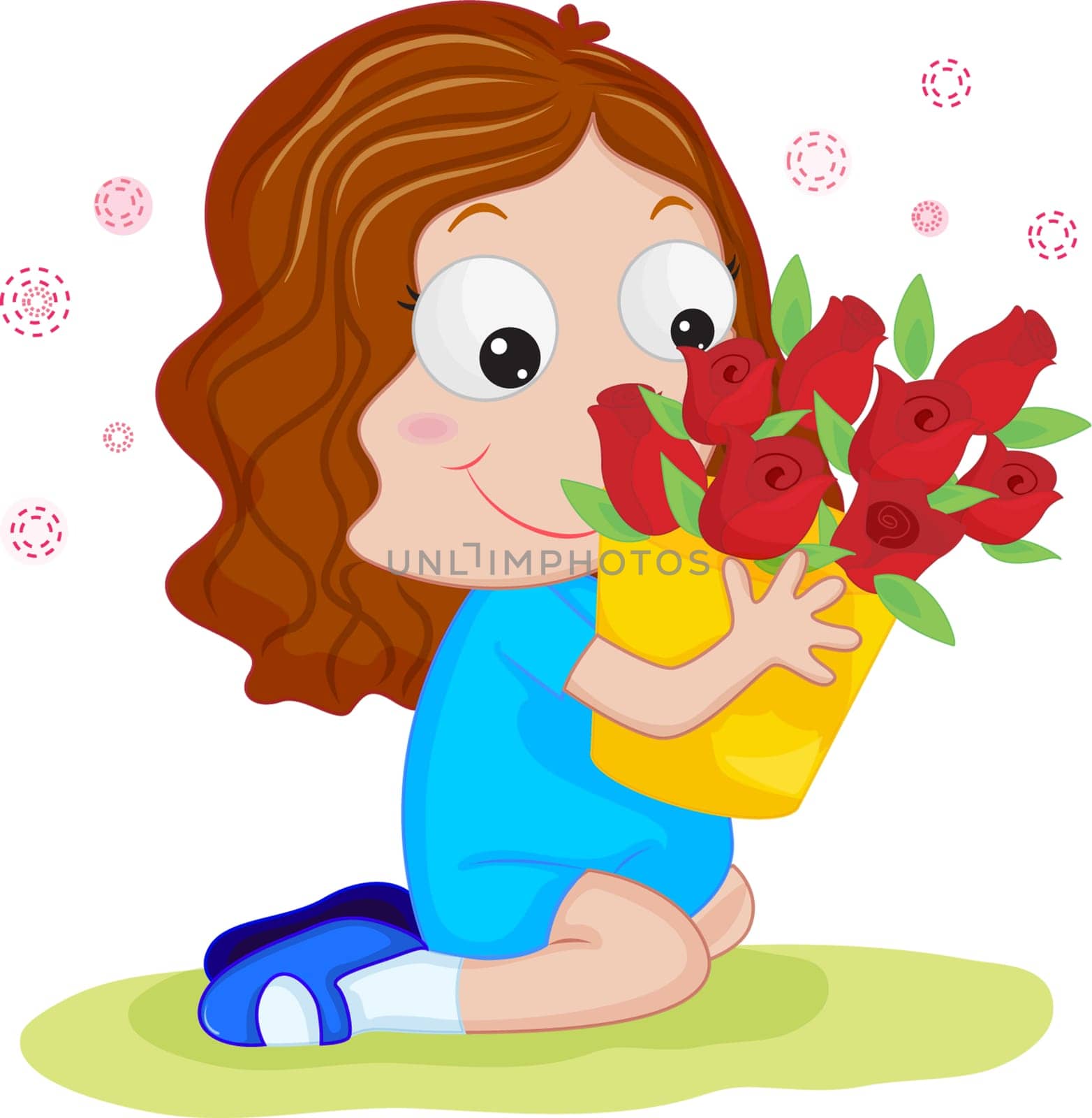 cartoon illustration of a child with roses