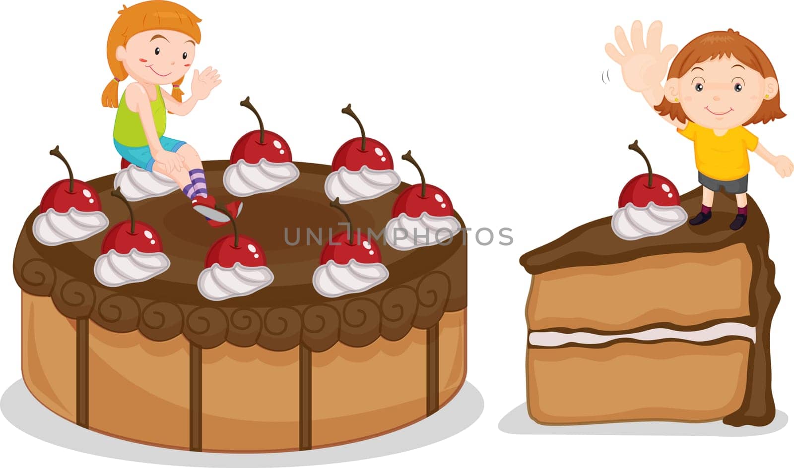 an illustration of children and cake
