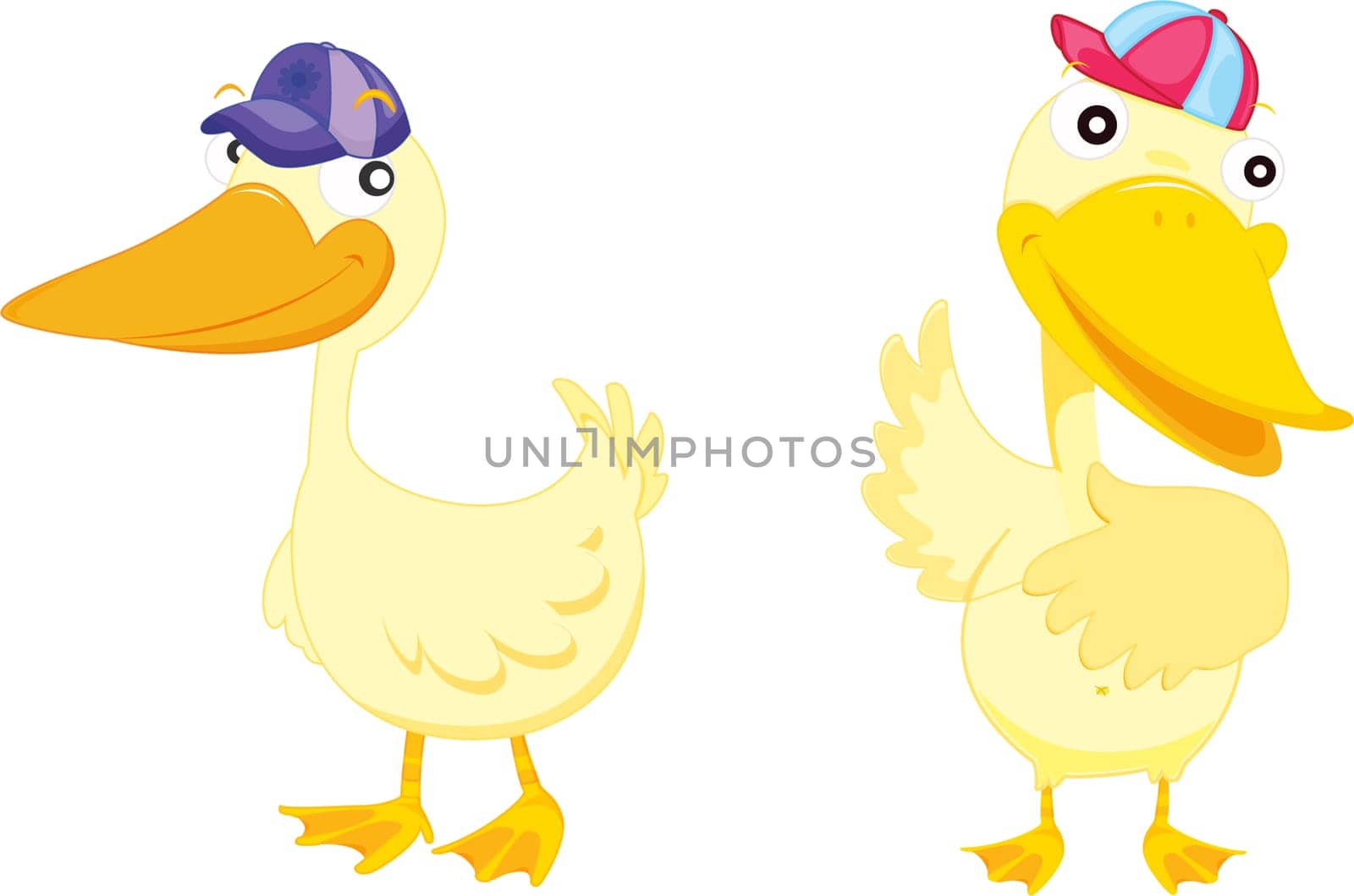 an illustration of two ducks with hats on