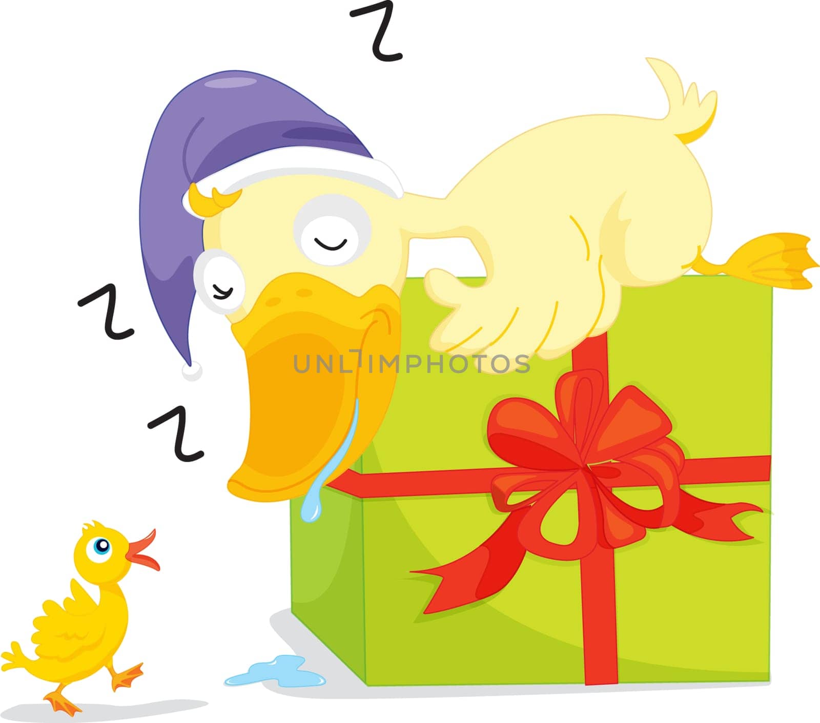 an illustration of two ducks and a present