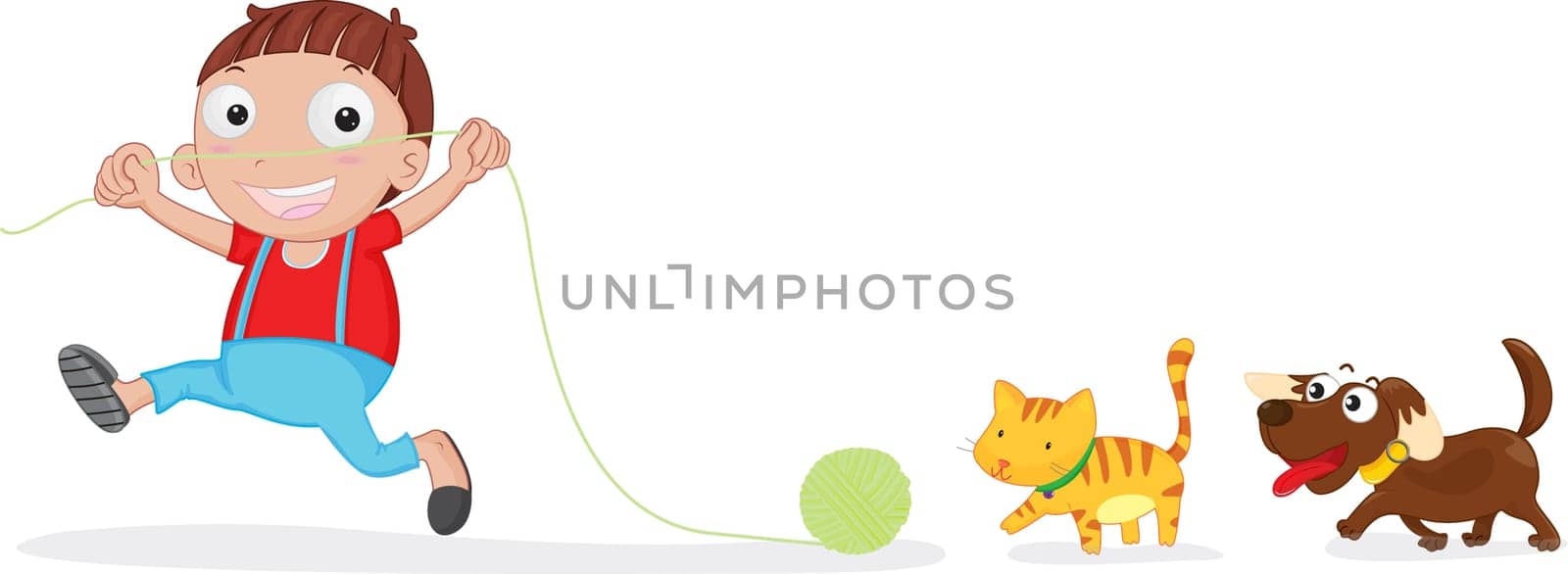 an illustration of playing with his two pets