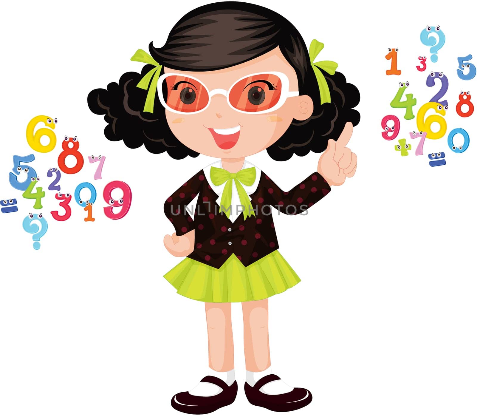 illustration of girls learning numbers
