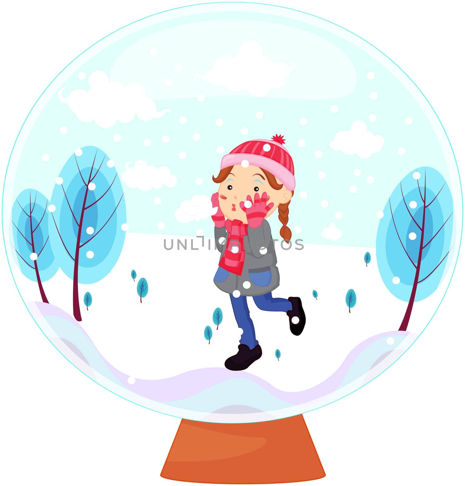 illustration of girl walking on snow