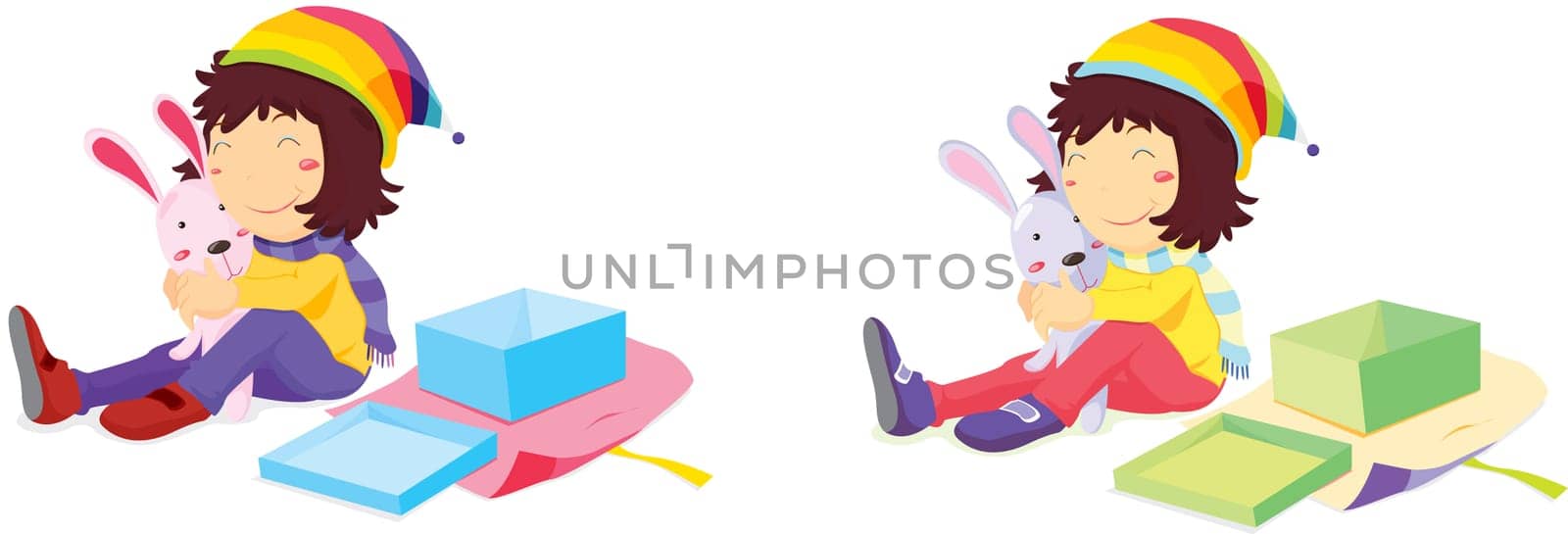 Illustration of two girls with open boxes