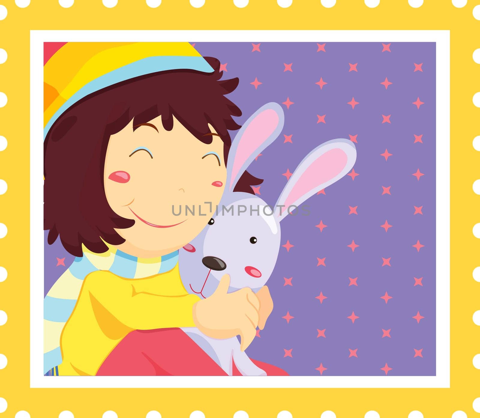 illustration of girl on stamp