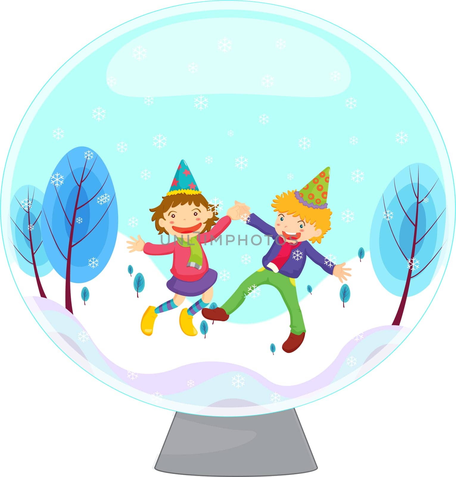 Illustration of kids playing in globe