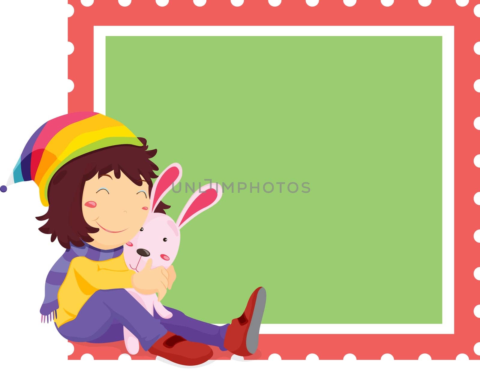 illustration of girl on stamp