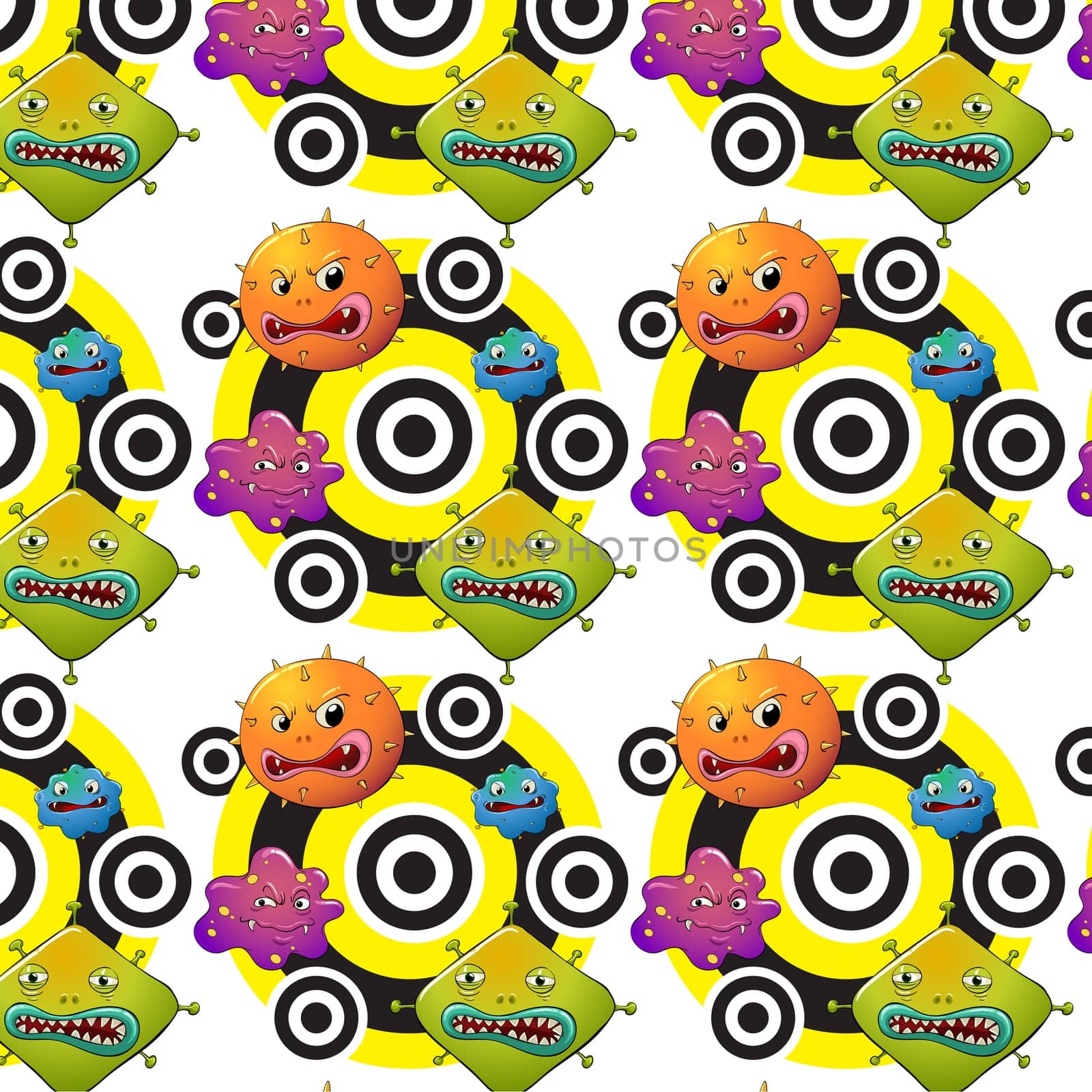 illustration of various monsters on a white background