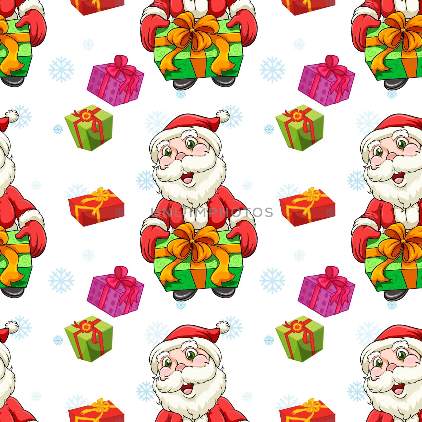 illustration of santa claus and gifts on a white background