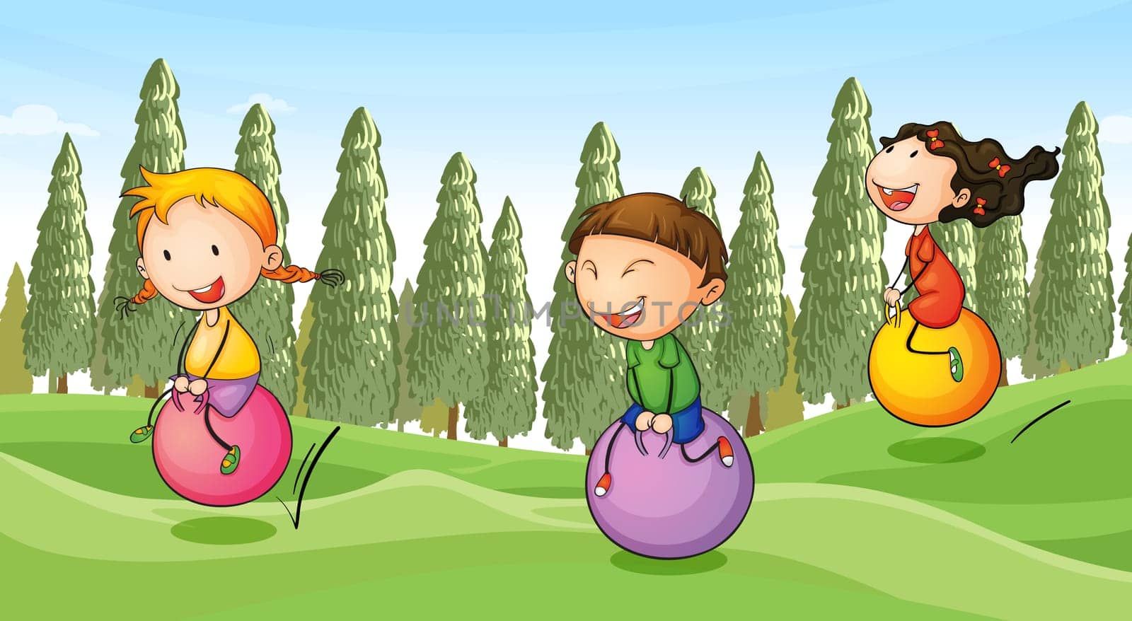 llustration of a kids playing in a beautiful nature