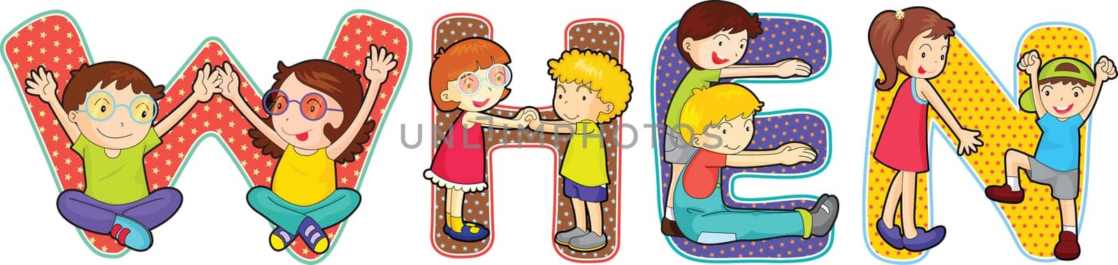 illustration of cartoon alphabets on white