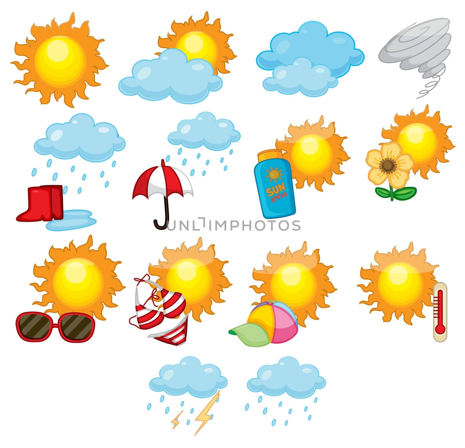 Illustration of mixed weather symbols