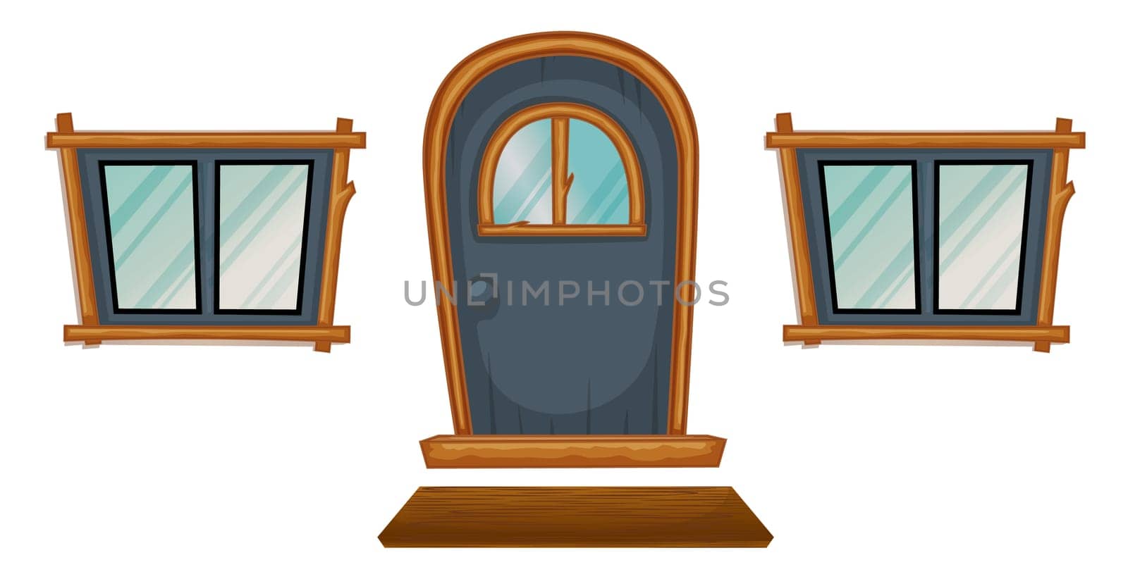 Isolated windows and a door on white