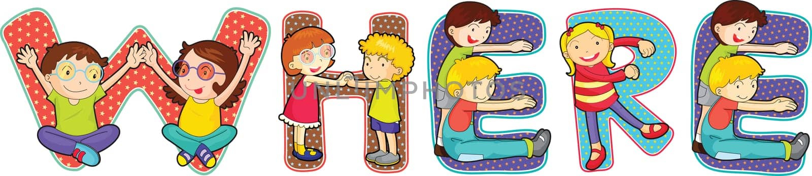 illustration of cartoon alphabets on white