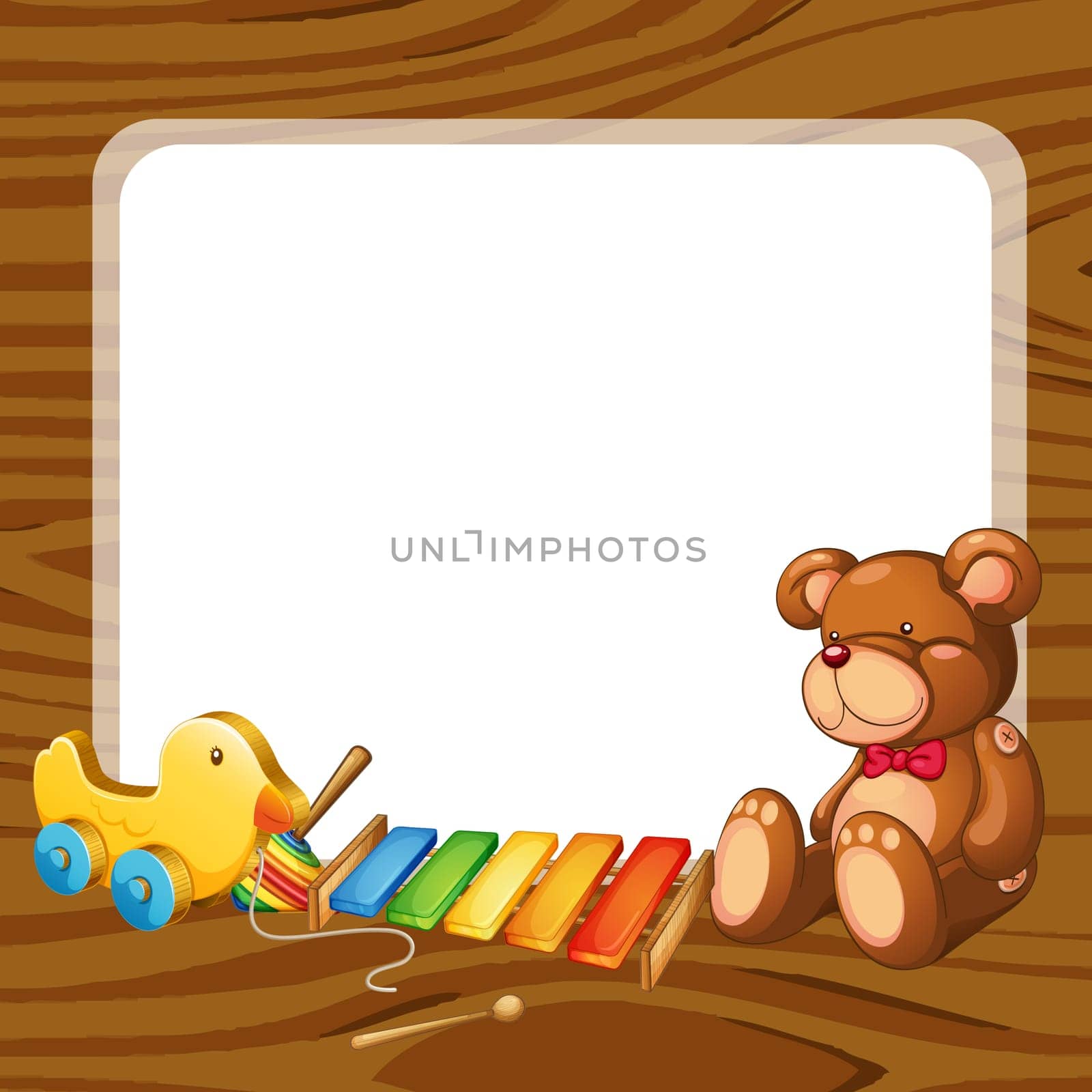 illustration of toys and board  on a white backgound
