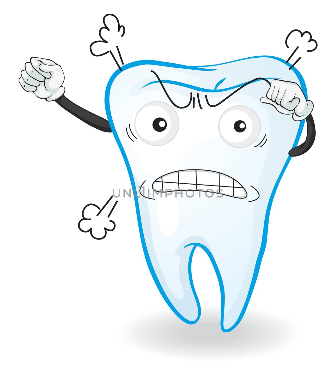 illustration of a tooth in angry mood on white