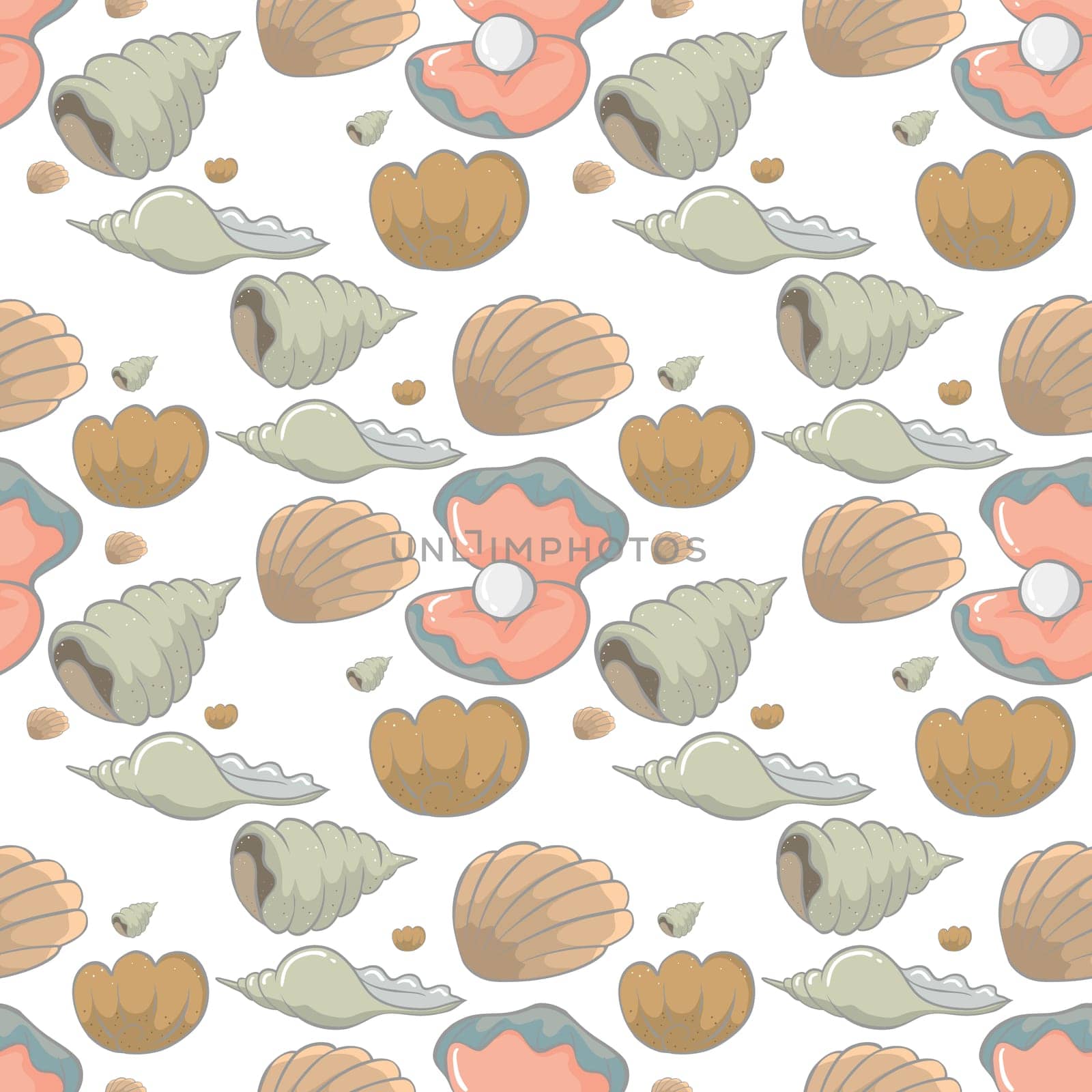 illustration of various shellfish on white background