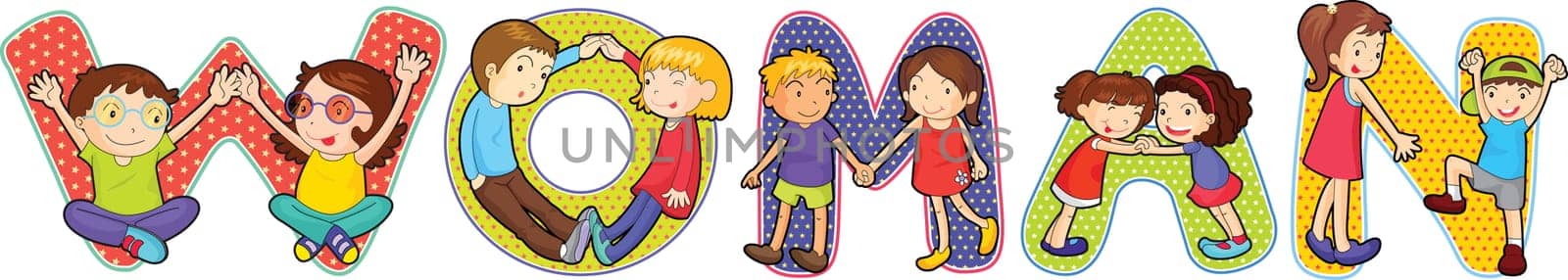 illustration of cartoon alphabets on white