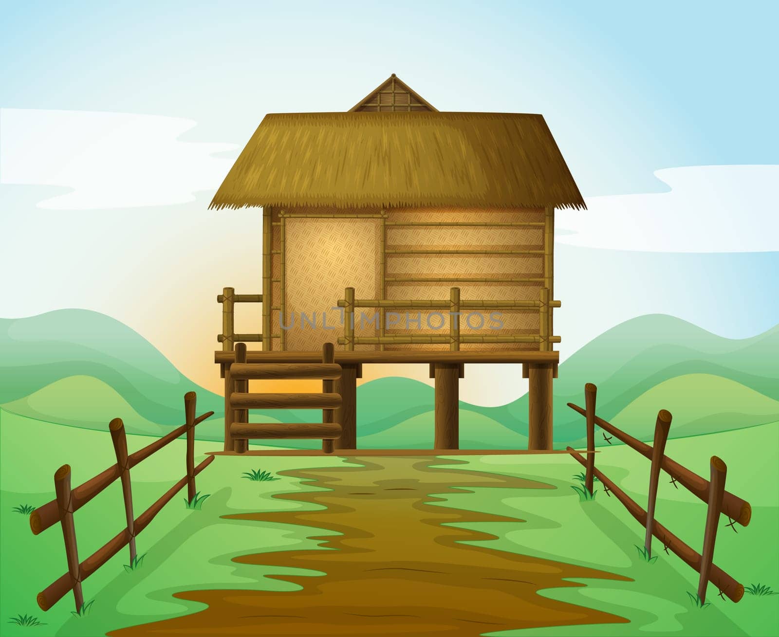 illustration of a hut in a beautiful nature
