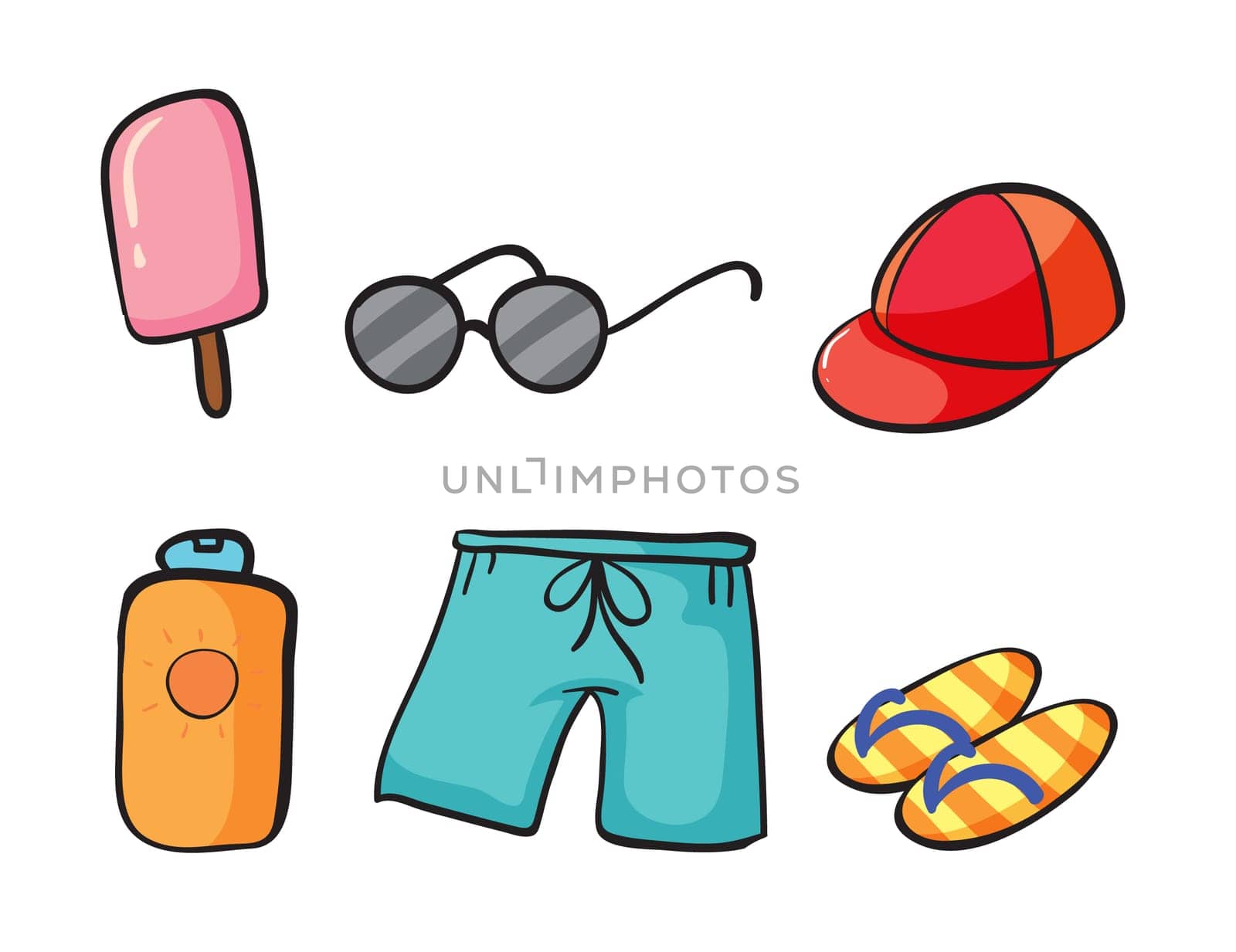 illustration of various holiday objects on a white background