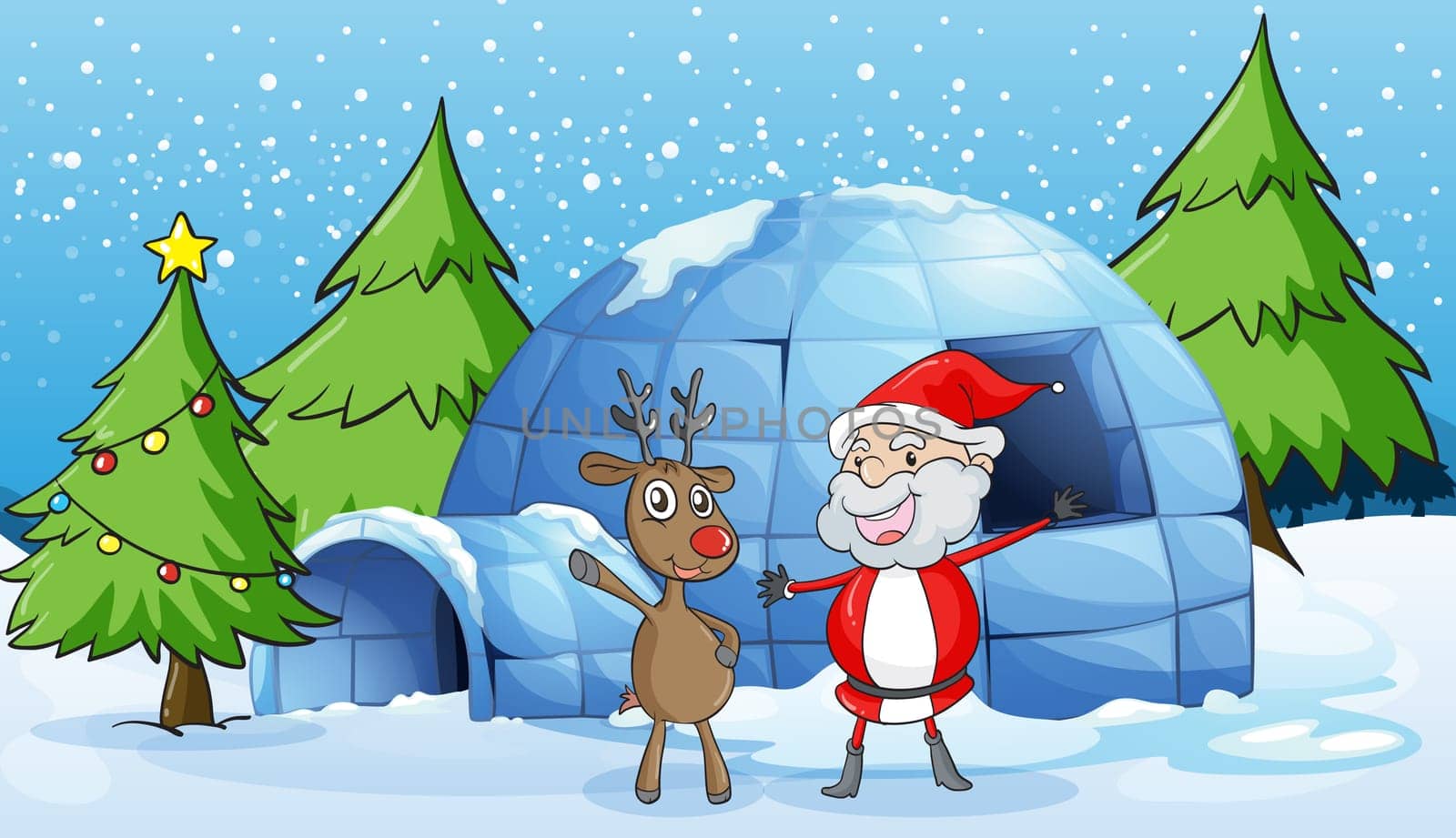 detailed illustration of a reindeer and santaclause