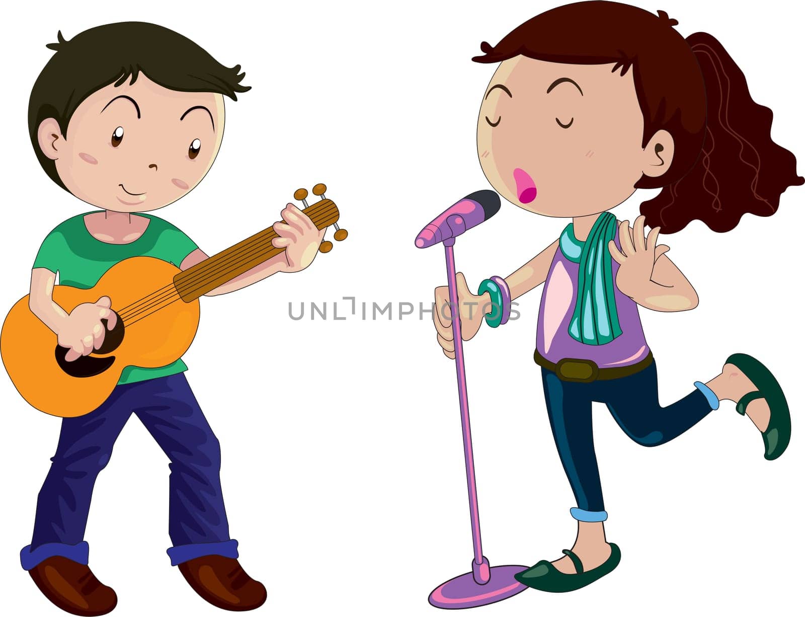 Illustration of boy and girl and white