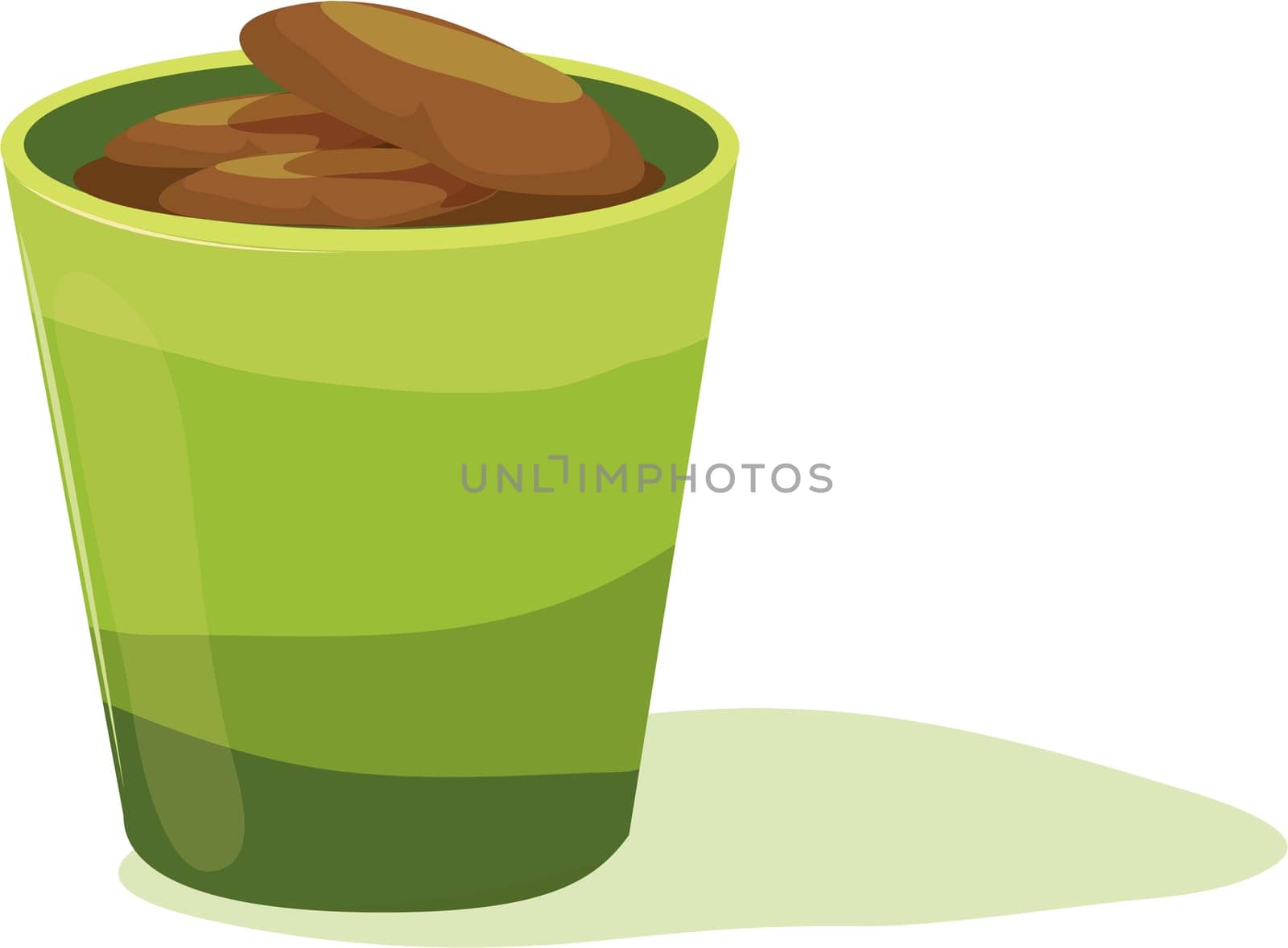 Brown pebbles inside green pot