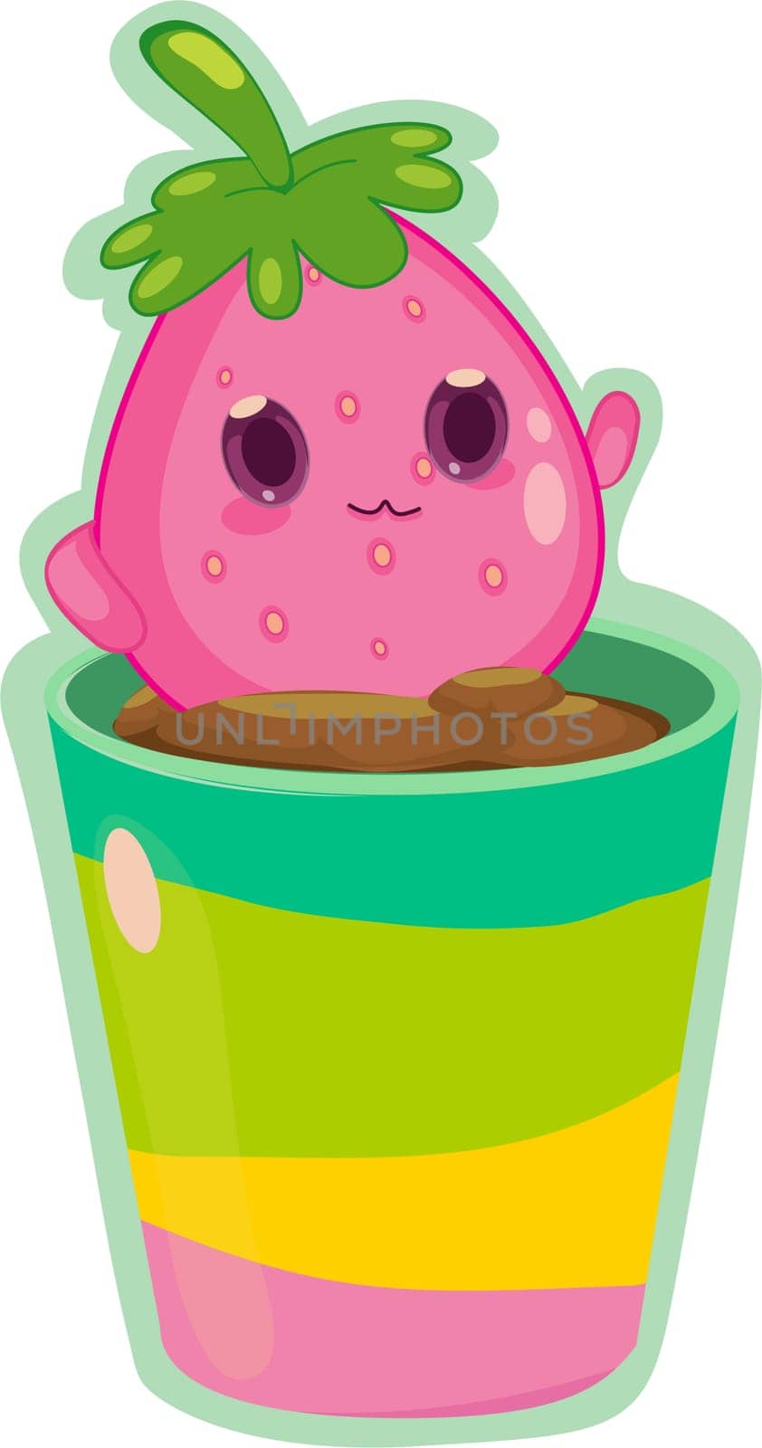 Living fruit creature inside flower pot