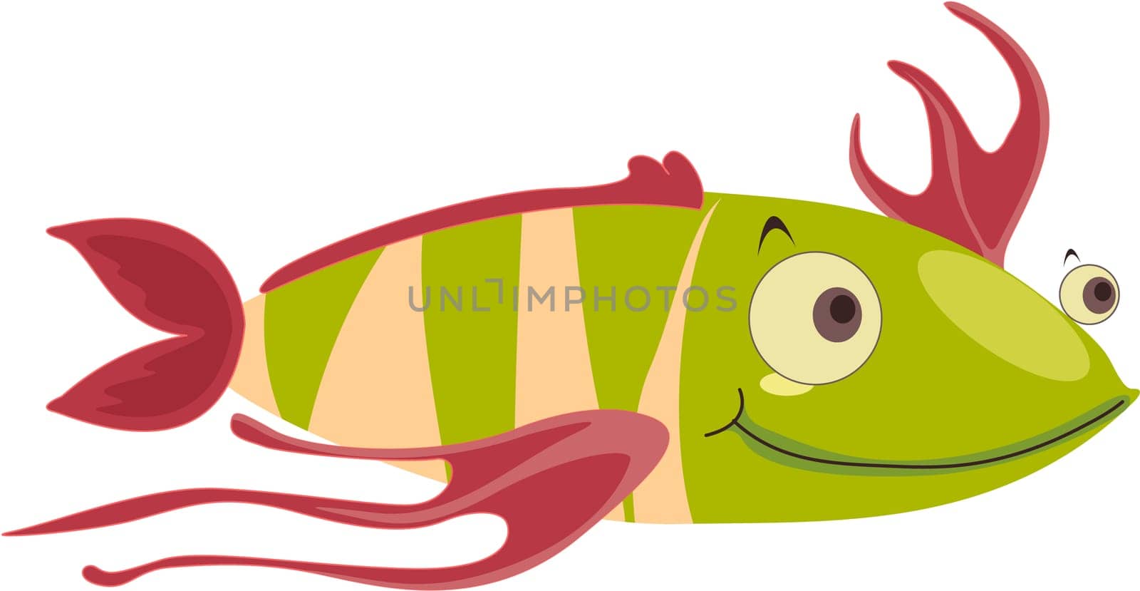Strange green striped happy fish