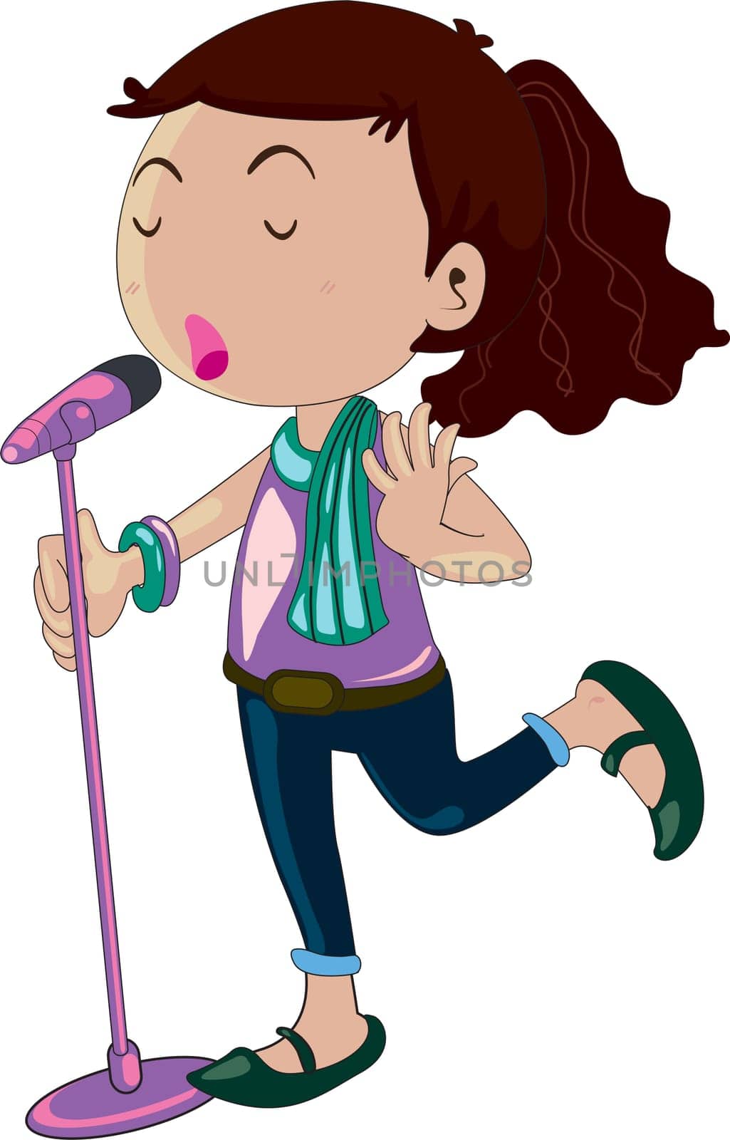 Illustration of girl singing on a mic