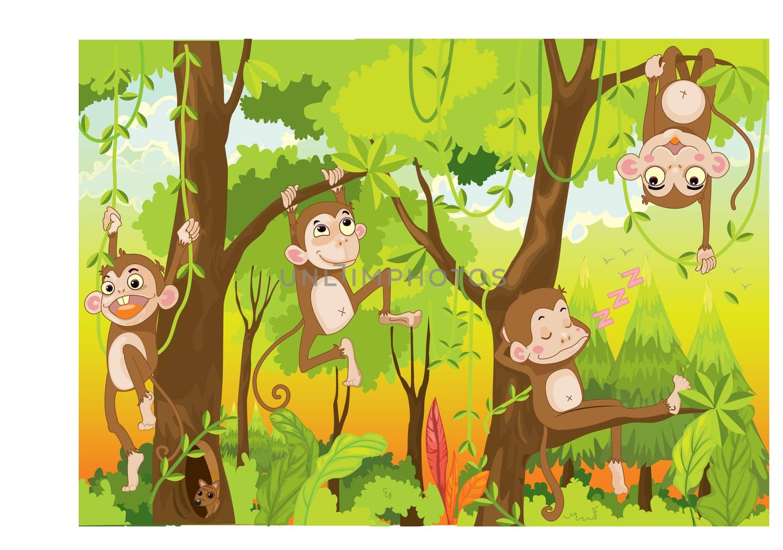 Illustration of  a monkey in a jungle