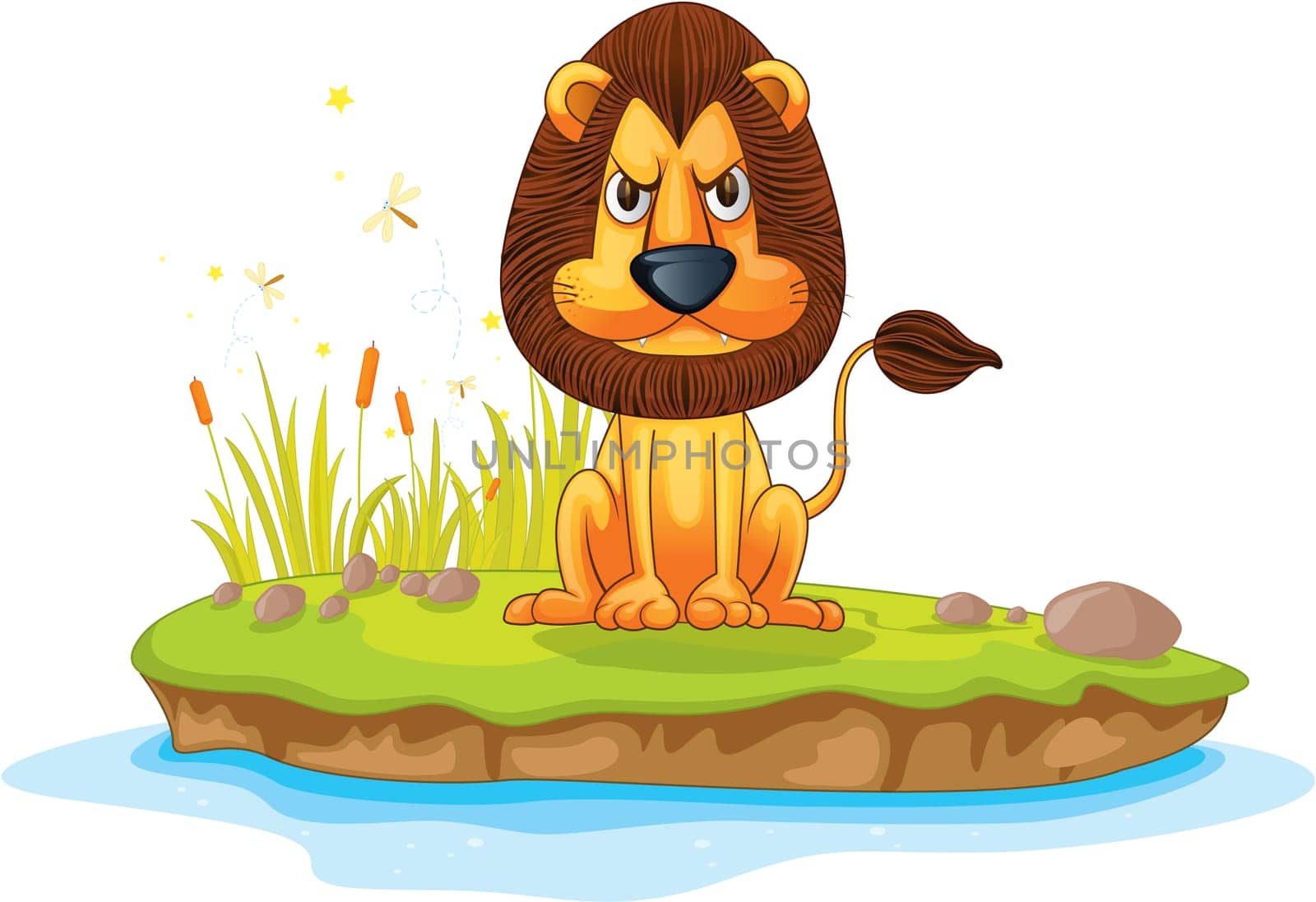 Illustration of  a cartoon lion on white