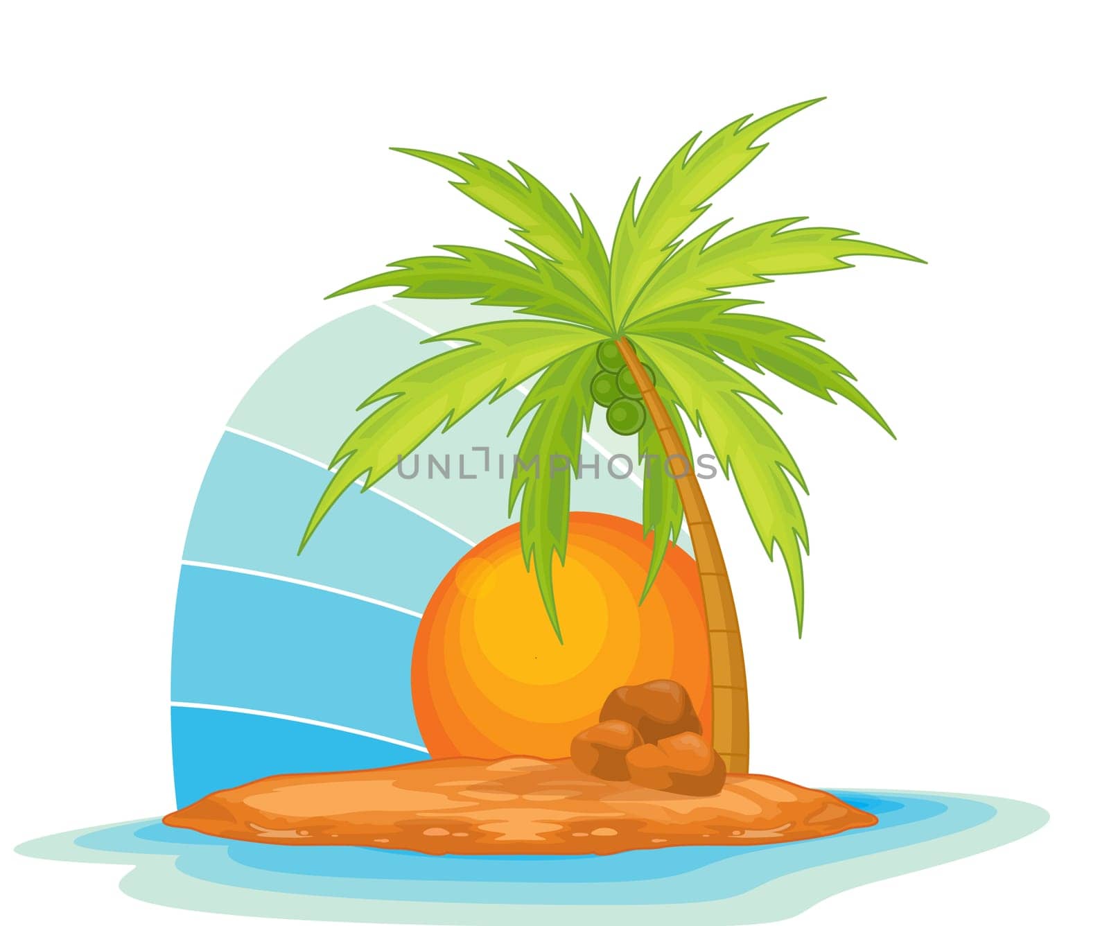 Illustration of  a coconut tree on island