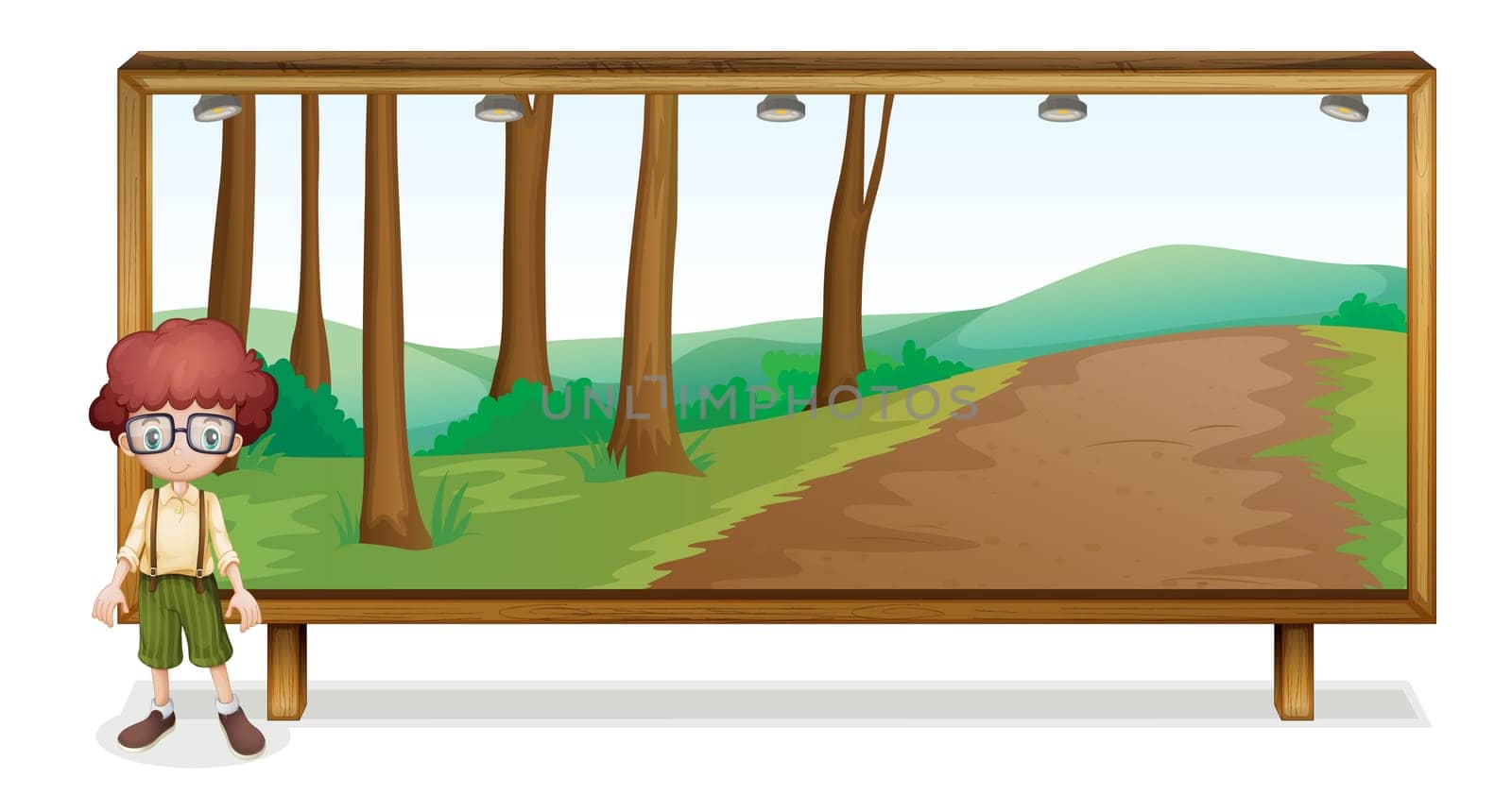 illustration of a boy and a board on white background