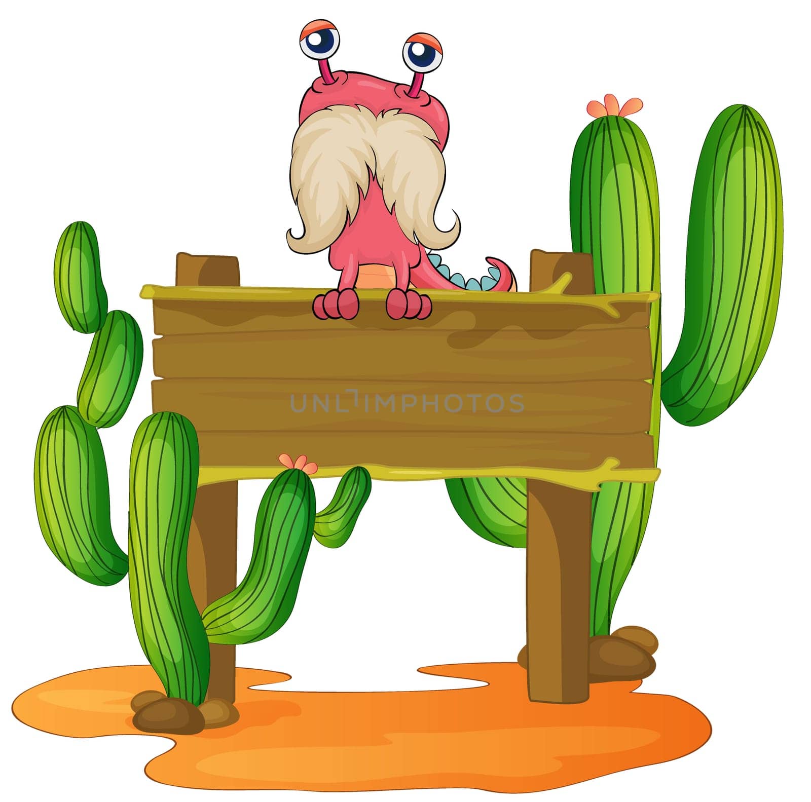 illustration of a board and a monster on a white background