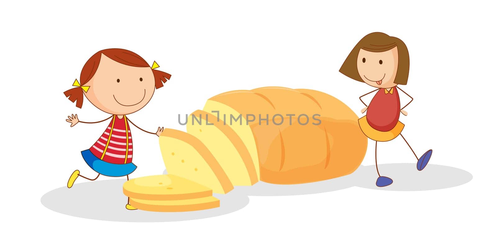 illustration of girls and bread on a white background