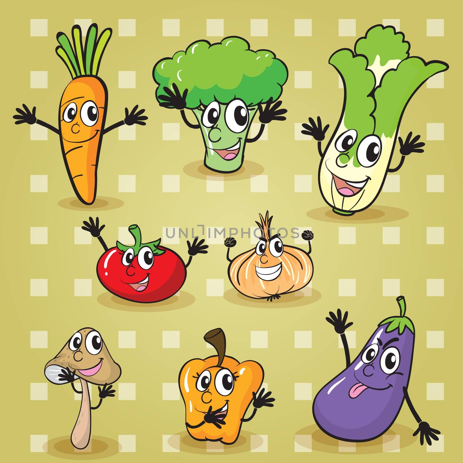 illustration of various vegetables on a yellow background