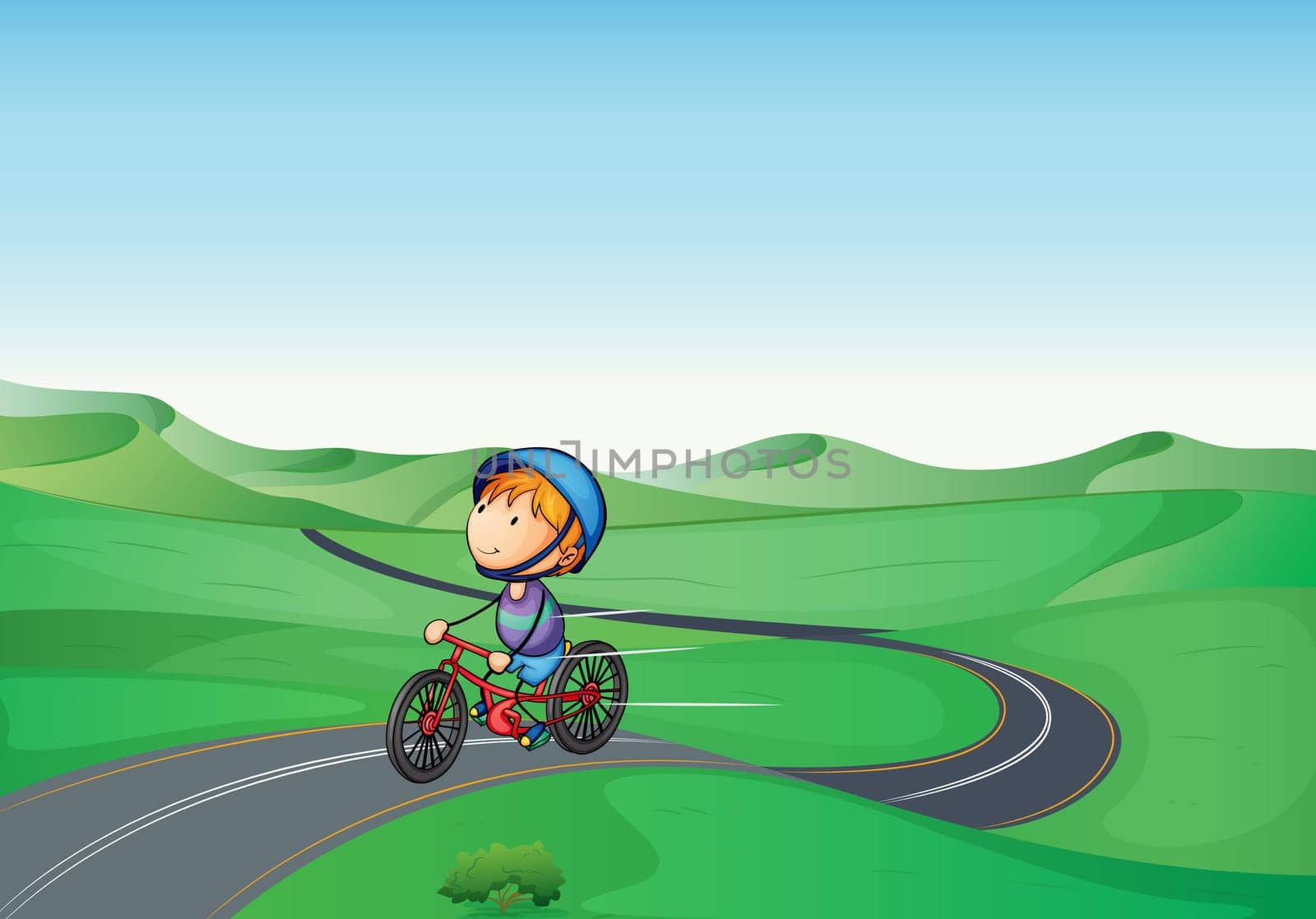 illustration of a boy and a road in a beautiful nature