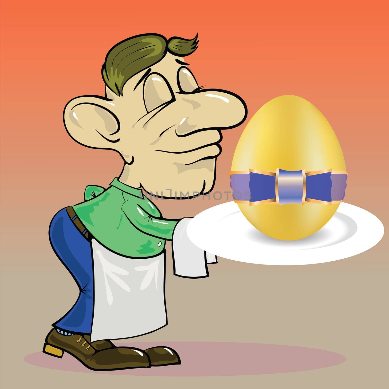 colorful illustration with  waiter and easter egg  for your design