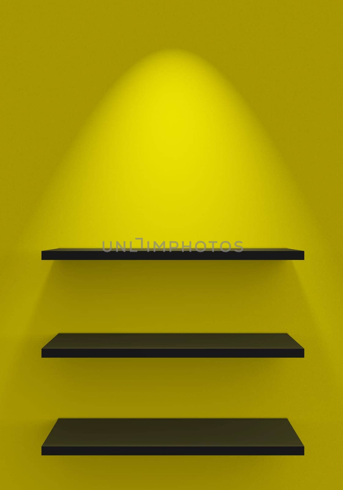 Three Shelves on Wall with Lighting - Yellow Black
