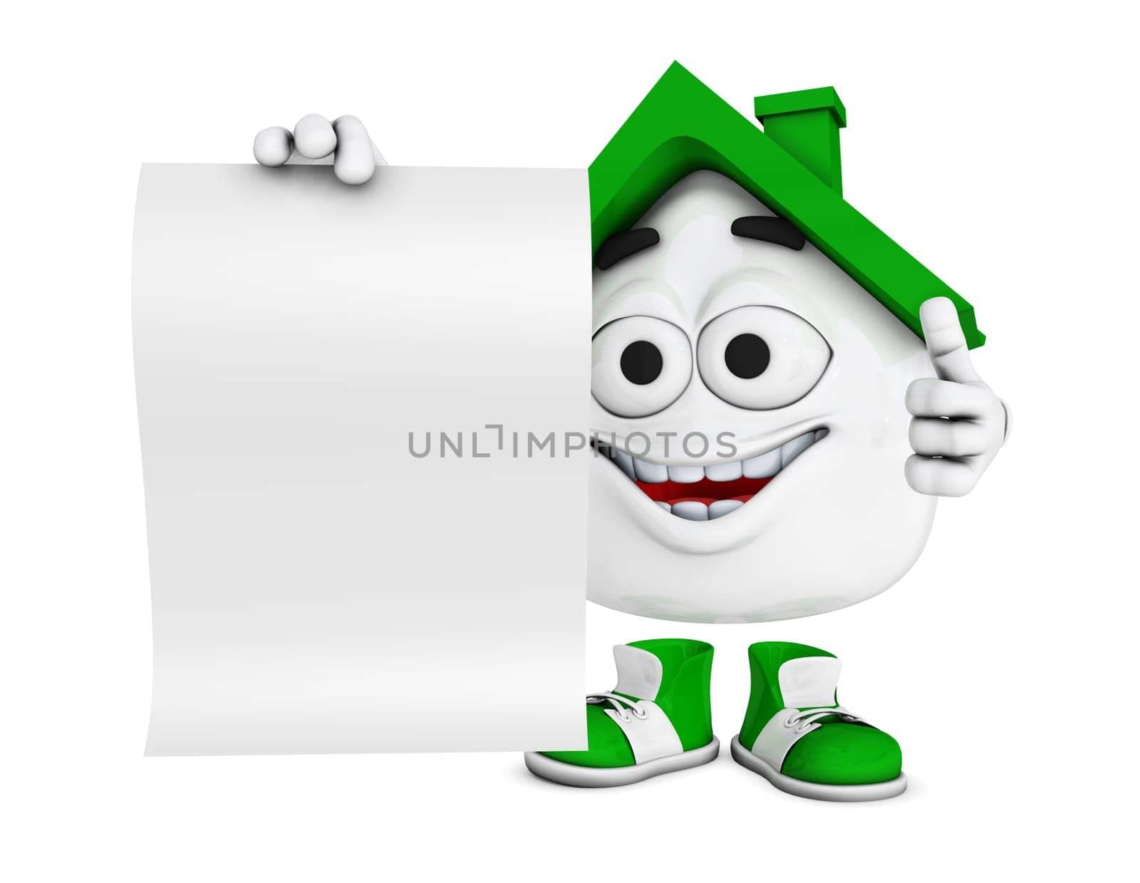 Small 3D House Green with Blank Sign
