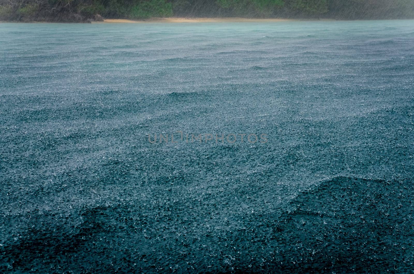 Detail of raindrops on the ocean waves during the storm